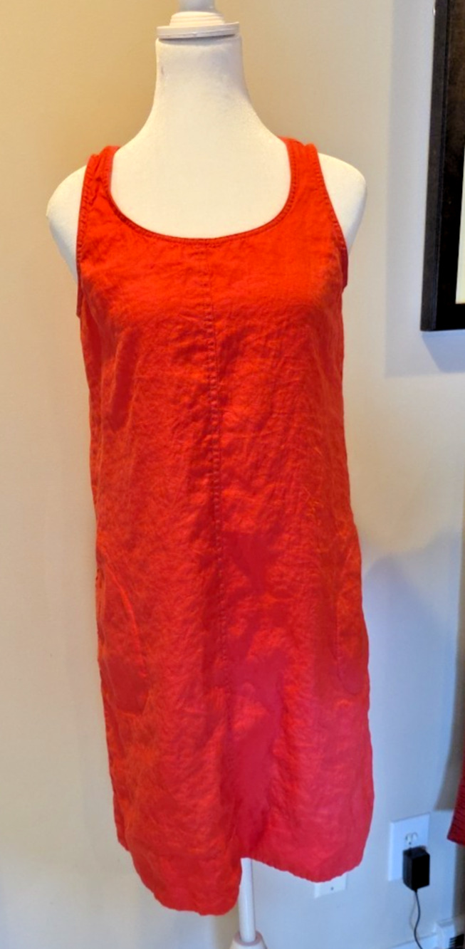 J. Jill Linen A-Line Shift Dress Pink/Red Womens Small Petite Vacation Lagenlook